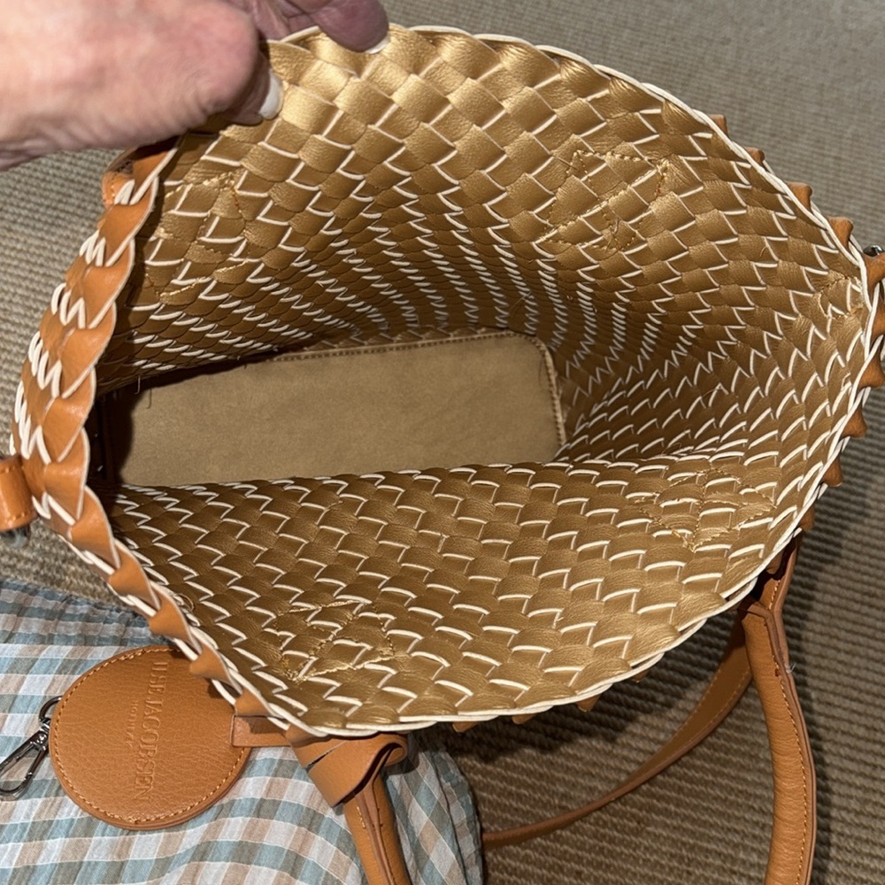 Ilse Jacobsen Orange Woven Faux Leather Mini Tote w/ Crossbody Strap - Picture 5 of 9